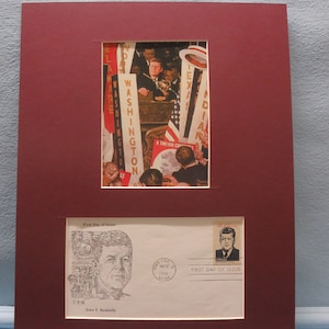 Norman Rockwell painting of John F. Kennedy accepting his 1960 nomination & First Day Cover of his own stamp