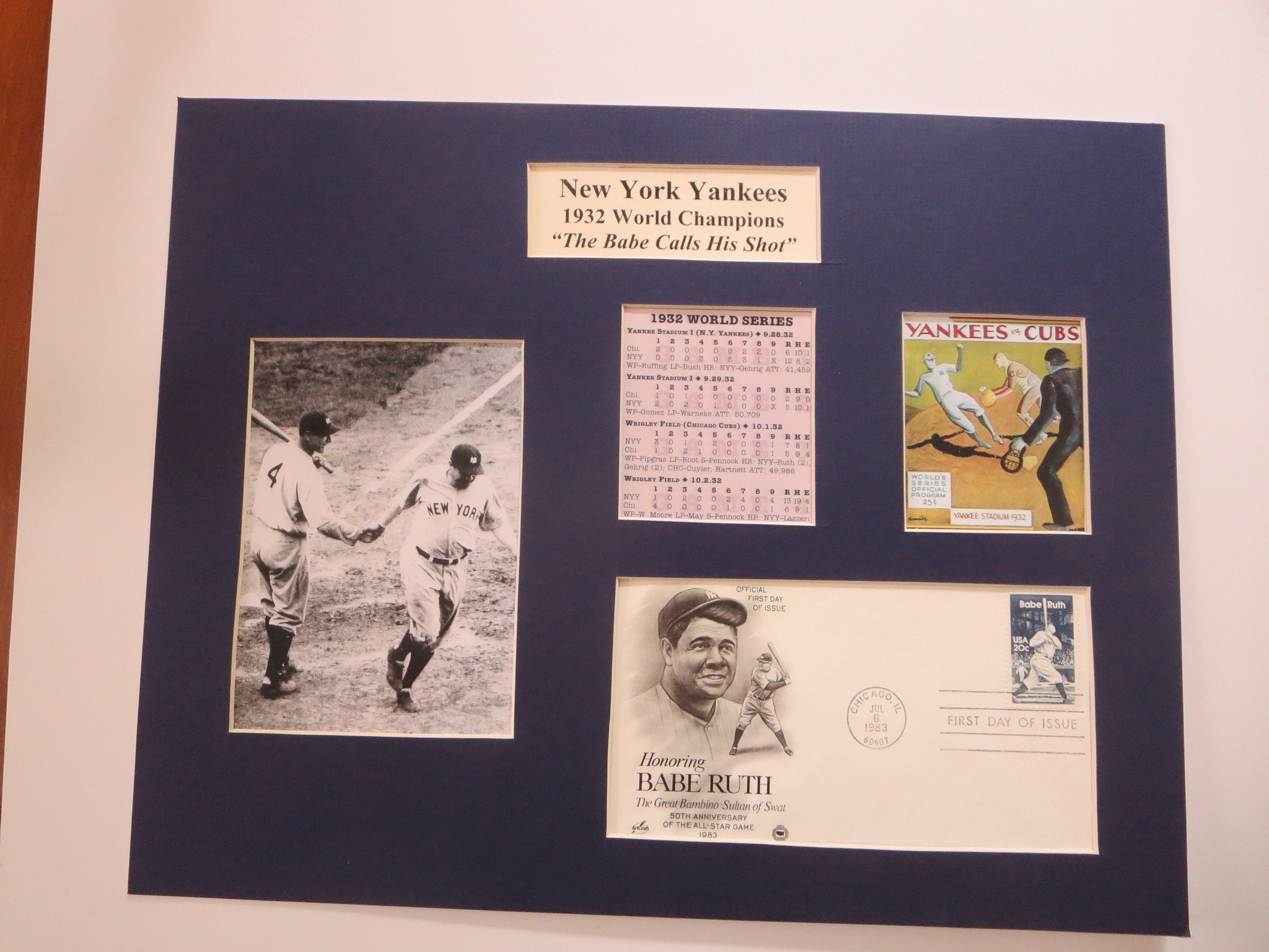 Babe Ruth calls his Shot - N.Y. Yankees are the 1932 World Champions &  First Day Cover of his own stamp