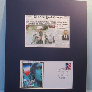 Navy Seals Kill Osama Bin Laden & First Day Cover of "United We Stand" Stempel