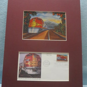 Great American Railroad Trains - The Santa Fe Super Chief  of the Atchison, Topeka and Santa Fe Railway and First Day Cover of its own stamp