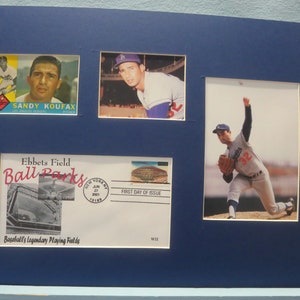 Honoring Dodger Great and Hall of Famer Sandy Koufax and the first Day Cover of the stamp issued for Ebbets. home of the Brooklyn Ddogers