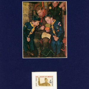 Norman Rockwell&#39;s  painting of a Boy Scout, the Den Chief,  helping his Cub Scouts honored by the  Boy Scout Stamp of the 50th Anniversary