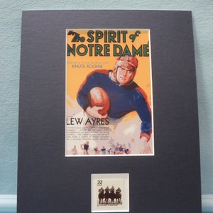 The Spirit of Notre Dame honoring legendary coach Knute Rockne and the stamp issued top honor the 4 Horsemen of Notre Dame