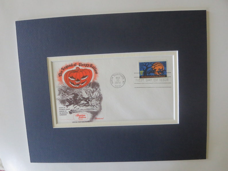 Washington Irving and Ichabod Crane in the Legend of Sleepy Hollow & First Day Cover of its own Stamp image 1