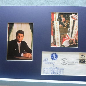 President John F. Kennedy and  JFK accepts the Democratic Nomination in 1960 painted by Norman Rockwell & First Day Cover of his own stamp
