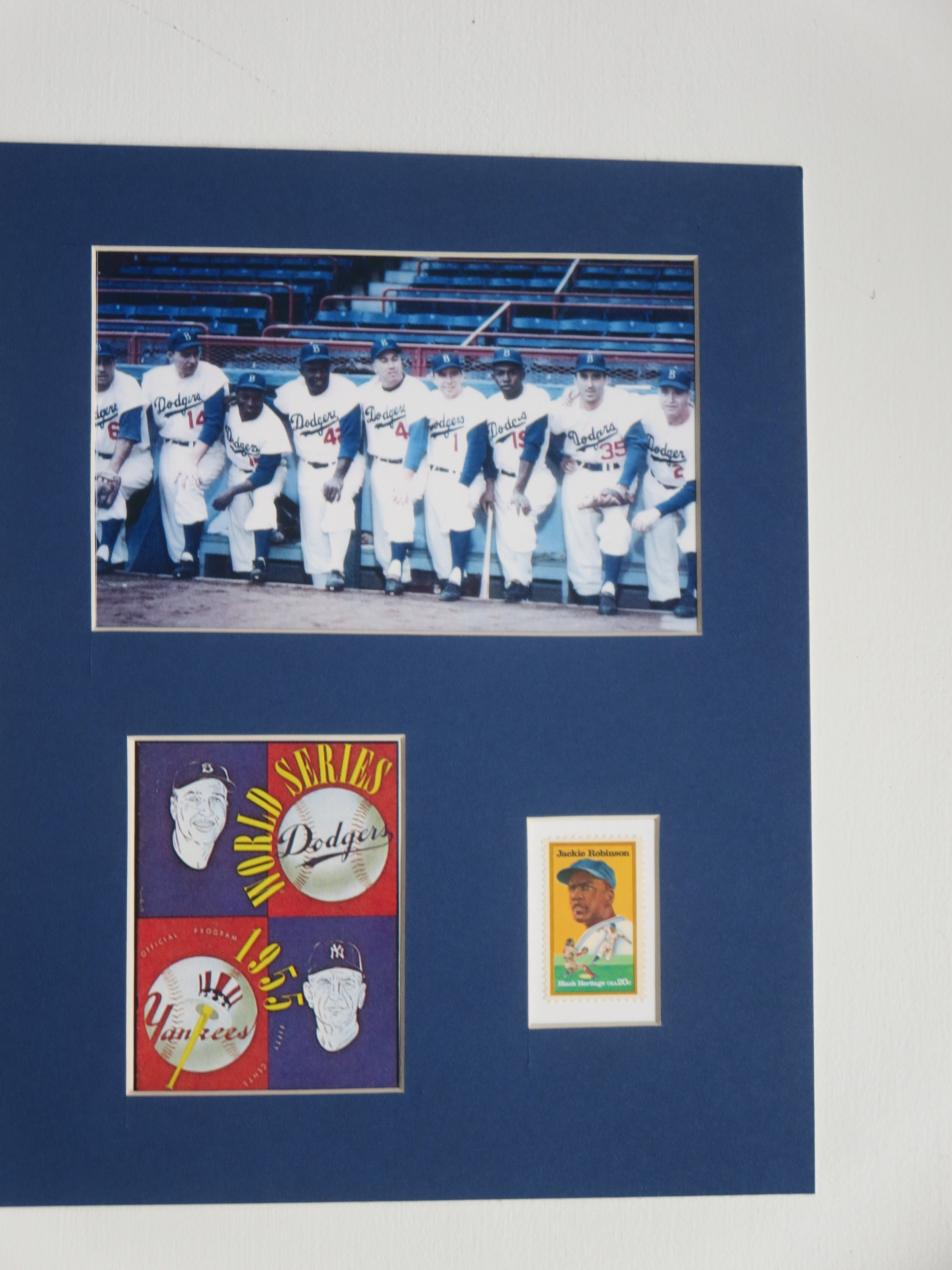 Dodgers Win the 1955 World Series led by Jackie Robinson, Duke Snider and  Pee Wee Reese and the stamp issued to honor Jackie Robinson