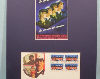 Homenageando as Mulheres Militares da América - Mulheres nas Forças Armadas e capa do primeiro dia de seu próprio selo