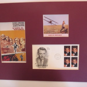 Cary Grant and Eva Marie Saint in North by Northwest directed by Alfred Hitchcock and First Day Cover of the Cary Grant stamp