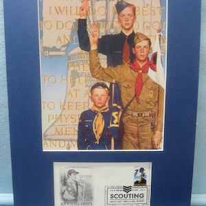 Norman Rockwell&#39;s painting of Cub Scouts, Boy Scouts and Explorers & First Day Cover of the 100th Anniversary of the Boy Scouts  Stamp