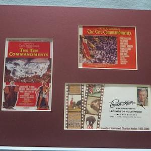 Charlton Heston in The Ten Commandments & First Day Cover of his own stamp