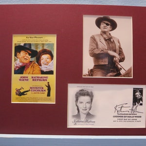 John Wayne in - &quot;Rooster Cogburn&quot; & First Day Cover of Katherine Hepburn stamp
