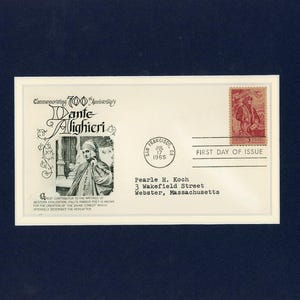 Dante&#39;s Inferno in &quot;Divine Comedy&quot; by Dante Alighieri and First day Cover of his own stamp