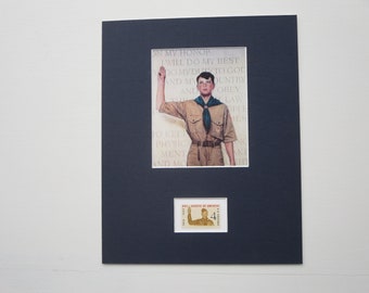 Norman Rockwell's painting of a Boy Scout reciting the Boy Scout Oath and the  stamp issued to honor the 50th Anniversary of the Boy Scouts
