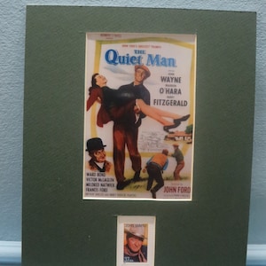 John Wayne and Maureen O&#39;Hara in The Quiet Man directed by John Ford and the John Wayne stamp