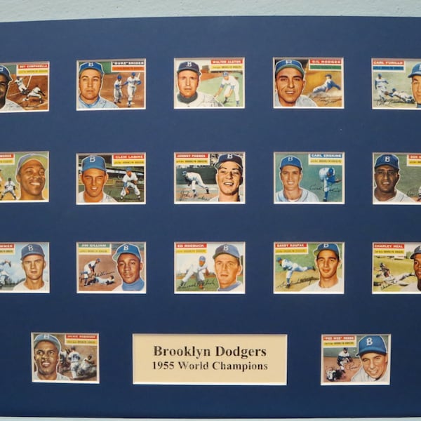 Brooklyn Dodgers led by Jackie Robinson, Pee wee Reese and Duke Snider win the 1955 World Series