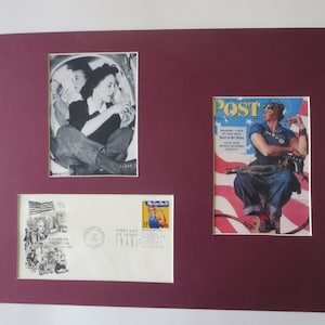 Zweiter Weltkrieg - Norman Rockwell zeigt Rosie the Riveter, die hilft, den Zweiten Weltkrieg und das Ersttagscover ihrer eigenen Briefmarke zu gewinnen