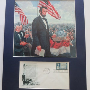 The Gettysburg Address delivered by Abraham Lincoln and First Day Cover of its his own stamp