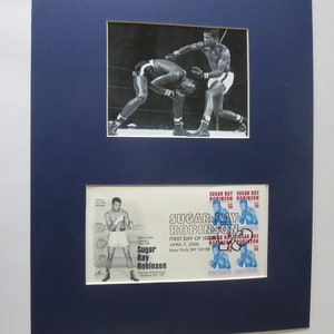 Middleweight Champion Sugar Ray Robinson vs.Kid Galivan & First Day Cover of his own stamp