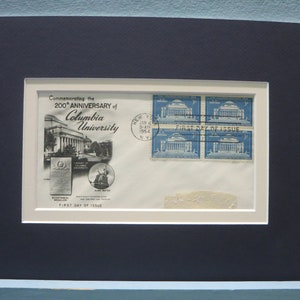 Columbia University founded in 1754 and First Day Cover of its 200th Anniversary