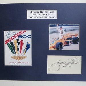 Johnny Rutherford wins his First Indy 500 Championship in 1974 & his autograph