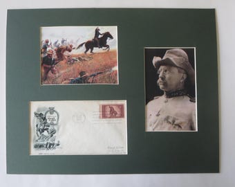 Rough Rider Teddy Roosevelt charges up San Juan Hill & First Day Cover of the Rough Riders stamp