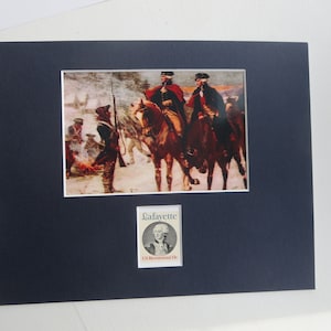 The American Revolution - George Washington & Lafayette at Valley Forge and the stamp issued to honor Lafayette