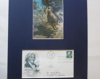 La Rivoluzione Americana - La cavalcata di mezzanotte di Paul Revere e la busta del primo giorno del francobollo di Paul Revere