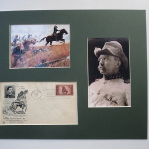 Rough Rider Teddy Roosevelt charges up San Juan Hill & First Day Cover of the Rough Riders stamp