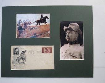 Rough Rider Teddy Roosevelt charges up San Juan Hill & First Day Cover of the Rough Riders stamp