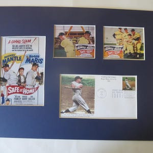 New York Yankee Greats Roger Maris und Mickey Mantle in dem Film ""Safe at Home"" und Ersttags-Cover der Roger Maris Briefmarke."