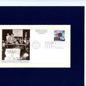 The New York Yankees battle the Brooklyn Dodgers 4 times in the World Series during the 1950 & First Day Cover of the Subway Series stamp