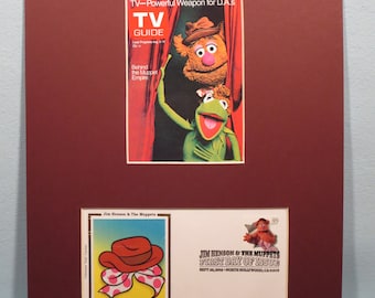 Jim Henson - The Muppet Show con Kermit y Miss Piggy y First Day Cover of the Fozzie Bear stamp