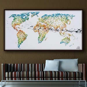 Painting World map 55" earth painting, continental painting, beautiful colors, thick layers, luxury looks by Koby Feldmos