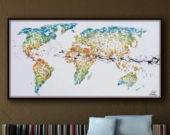 Painting World map 55" earth painting, continental painting, beautiful colors, thick layers, luxury looks by Koby Feldmos