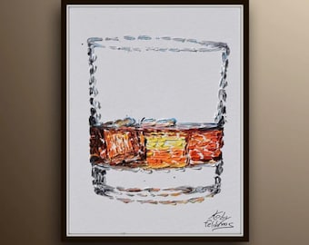 Bourbon Whiskey 30" Alcohol painting beautiful glass of whiskey can be for an office for a restaurant or bar as a gift idea drink beverage