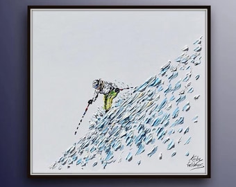 Ski 35" Beautiful Original modern art of skier, Fine Artby Koby Feldmos