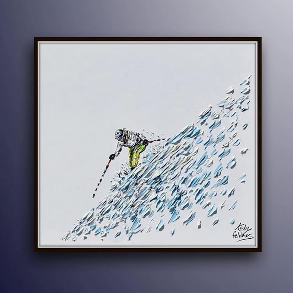 Ski 35" Beautiful Original modern art of skier, Fine Artby Koby Feldmos