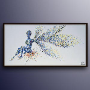 Painting Fairy wishing 50" Original oil painting on canvas, thick layers, beautiful relaxing oil colors, Handmade art by Koby Feldmos image 1