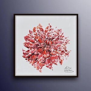 Dalia de 25 pulgadas, óleo original sobre lienzo, hermosa textura gruesa, color rojo, obra original de Koby Feldmos