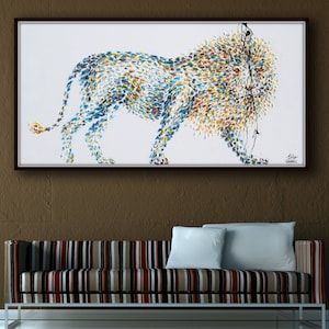 AMAZING !! 55" original oil Painting Animal Lion original oil Painting  on canvas, , Modern Art , Express Shipping, By Koby Feldmos