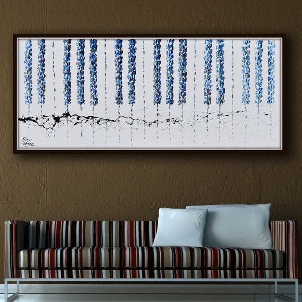 Piano Keyboard 67" Original Oil Painting, thick paint texture, relaxing blue colors, large canvas,  By Koby Feldmos