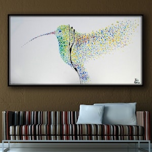 Painting Hummingbird 55 Original oil painting on canvas, Clean Modern looks, Beautiful refreshing colors, Express shipping, Koby Feldmos image 1