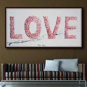 Painting Love painting 40", romantic gift, valentine wedding gift, Love Word, blue relaxing colors, Amazing above bed, By Koby Feldmos