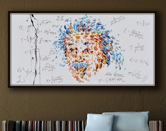 Einstein original oil painting 55" on canvas thick oil paint texture, modern art, pop art, handmade by artist Koby Feldmos