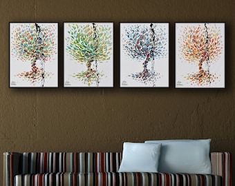 4 season trees set 30" - painting - Spring Summer autumn and winter : Beautiful unique set painting original hand made by Koby Feldmos