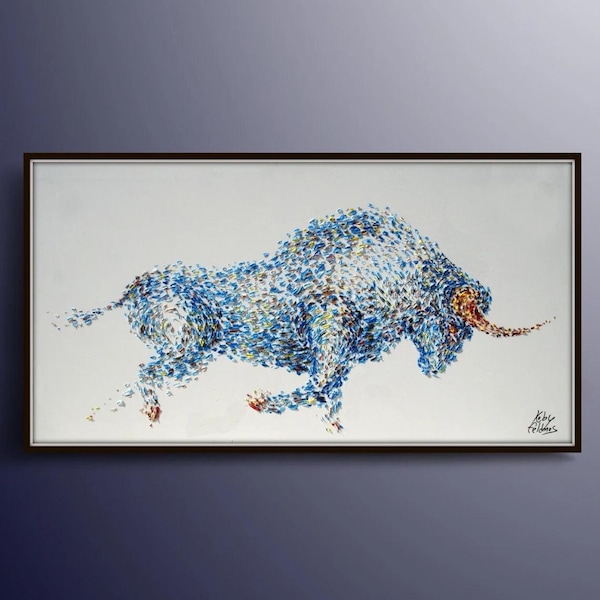 Power of the Bull 60", Original oil painting on canvas by Koby Feldmo