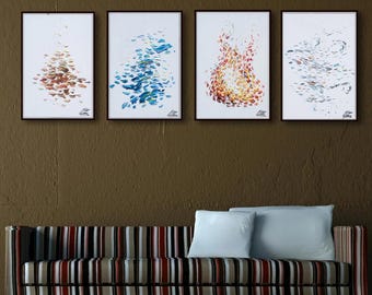 Painting 4 elements 30" - Fire , air, water , earth. - original painting, very classical art, relaxing energy, by Koby Feldmos