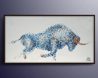 El poder del toro 60", pintura al óleo original sobre lienzo de Koby Feldmo