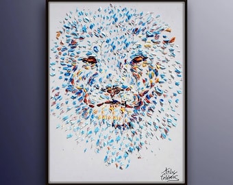 Malerei 40 "große Malerei, Löwe original Ölgemälde auf Leinwand, Moderne Kunst, Express Versand, von Koby Feldmos