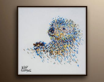 Seeotter 25"unverschämt süßer Seeotter, Original Ölgemälde auf Leinwand, dicke Schichten, beruhigende entspannende Farbe, von Koby Feldmos